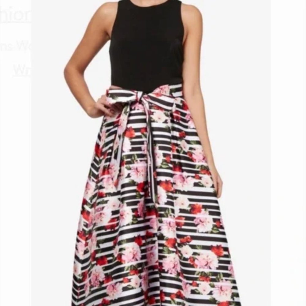 SLNY Fashion Striped/Floral Formal Dress